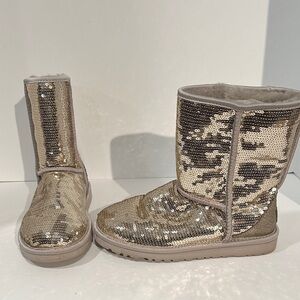 UGG Sparkly Sequined Fur-lined Gold Boots